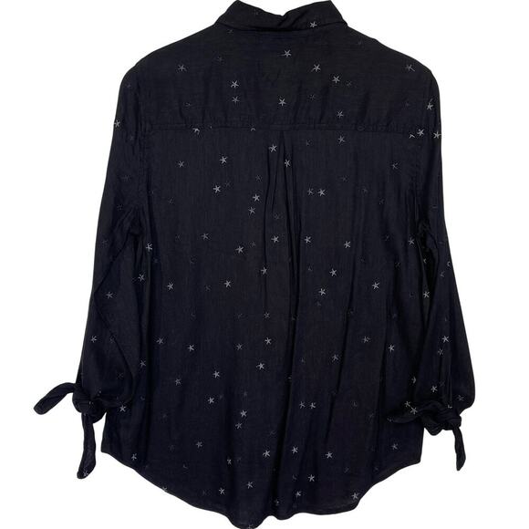 RAILS Women’s Black Star Embroidered Tie Cuff Button Up Blouse large - Picture 5 of 5
